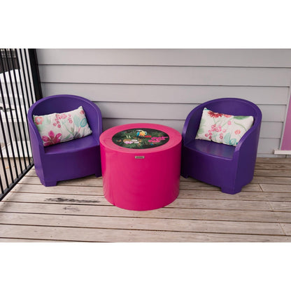Purple and pink outdoor furniture on a veranda. Modscene outdoor furniture NZ.